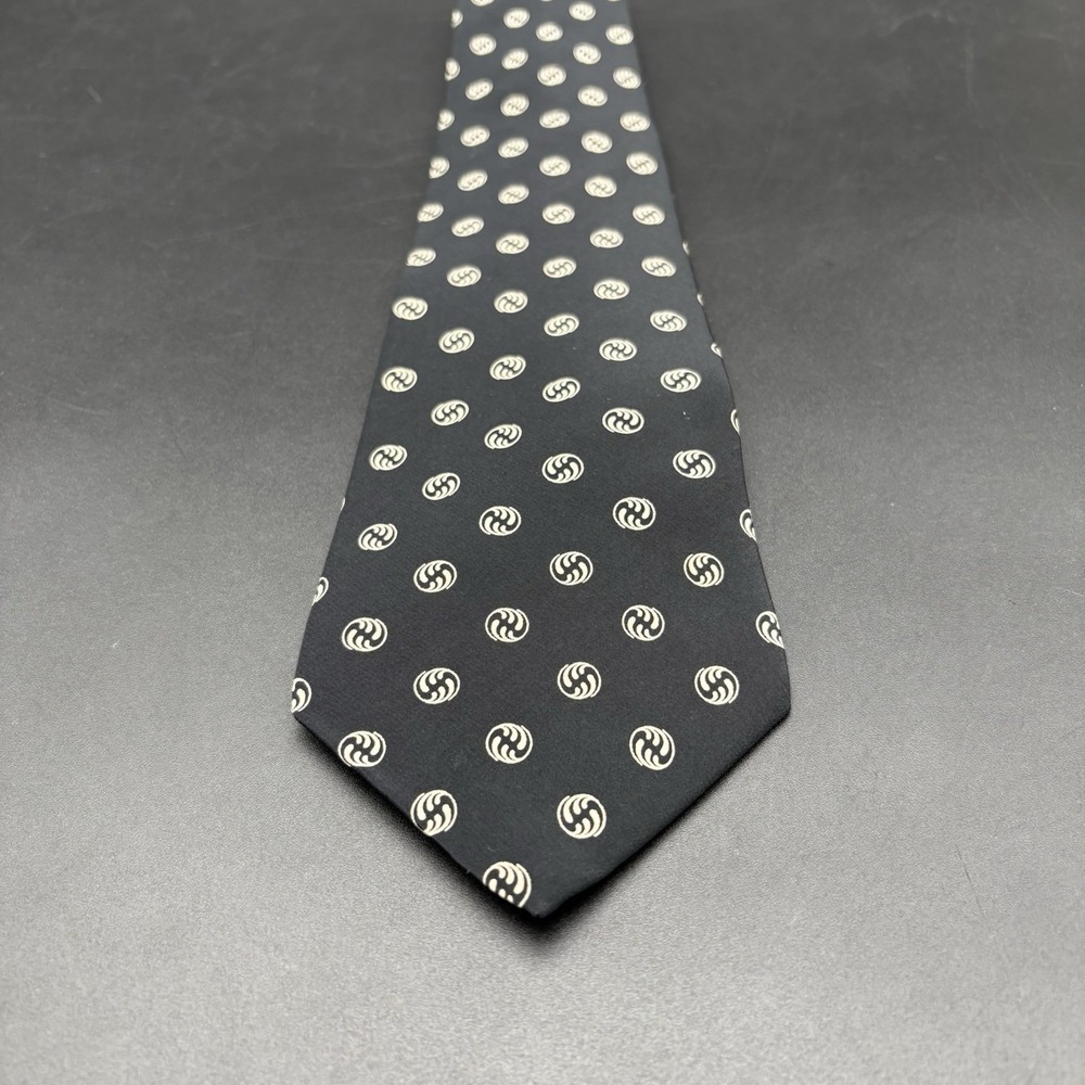 Polo Ralph Lauren Vintage Black Monogram Tie 56 Inch Made in USA 100% Silk 4 In - Picture 3 of 16